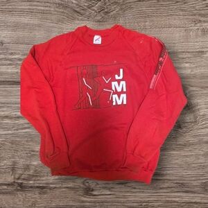 Vtg JERZEES Red JMM Graphic Running Sweatshirt M 80s 90s Made In USA Raglan